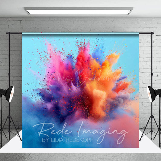 Lofaris Cool Colorful Powder Burst Blue Wall Photo Backdrop