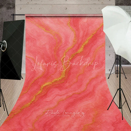 Lofaris Coral Pink and Gold Abstract Textured Sweep Backdrop Elegant Fluid Art Design for Studio Photography