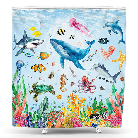 Lofaris Coral Seaweed Colorful Undersea Animals Shower Curtain