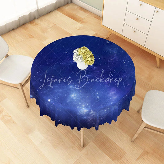 Lofaris Cosmic Nebula Galaxy Round Tablecloth Bright Blue Starry Space Theme for Kids Birthday and Events