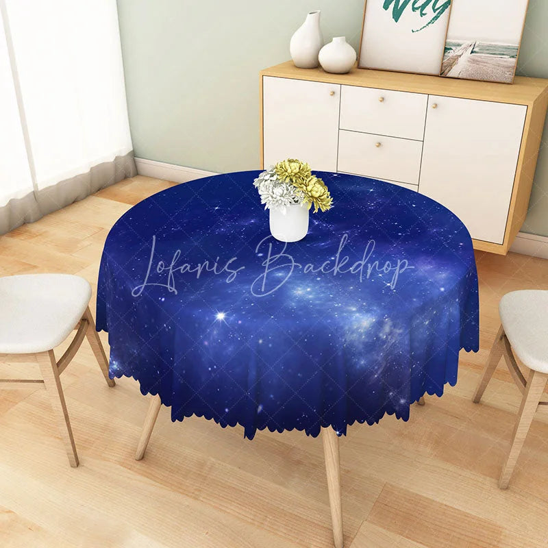 Lofaris Cosmic Nebula Galaxy Round Tablecloth Bright Blue Starry Space Theme for Kids Birthday and Events
