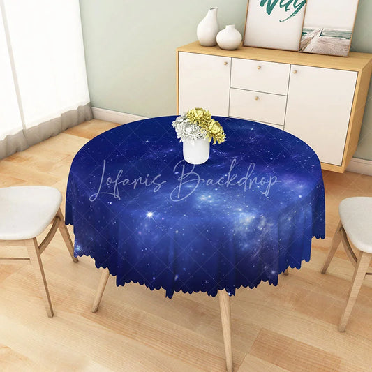 Lofaris Cosmic Nebula Galaxy Round Tablecloth Bright Blue Starry Space Theme for Kids Birthday and Events