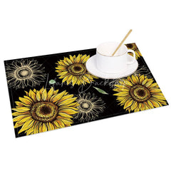 Lofaris Country Style Black Sunflower Set of 4 Placemats for Modern Farmhouse and Rustic Kitchen Decor