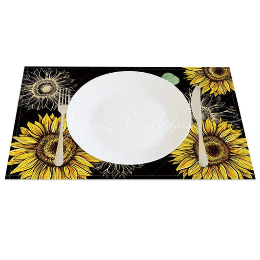 Lofaris Country Style Black Sunflower Set of 4 Placemats for Modern Farmhouse and Rustic Kitchen Decor