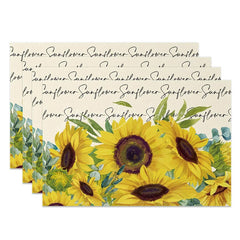 Lofaris Country Style Sunflower and Greenery Set of 4 Placemats for Rustic Farmhouse Kitchen Dining Decor