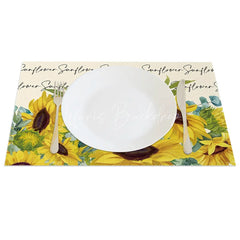Lofaris Country Style Sunflower and Greenery Set of 4 Placemats for Rustic Farmhouse Kitchen Dining Decor