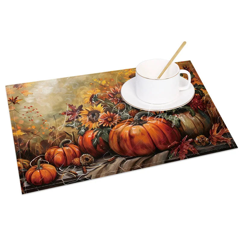 Lofaris Country Style Sunflower and Pumpkin Set of 4 Placemats for Fall Autumn Thanksgiving Table Decor