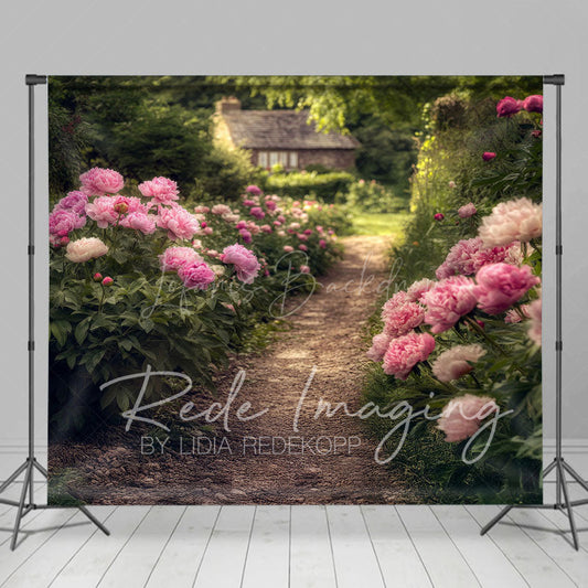 Lofaris Countryside Greenery Pink Floral Summer Backdrop