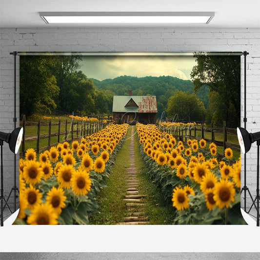 Lofaris Countryside Sunflower Field Summer Photo Backdrop