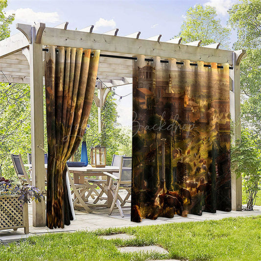 Lofaris Countryside View Waterproof Printed Outdoor Curtains