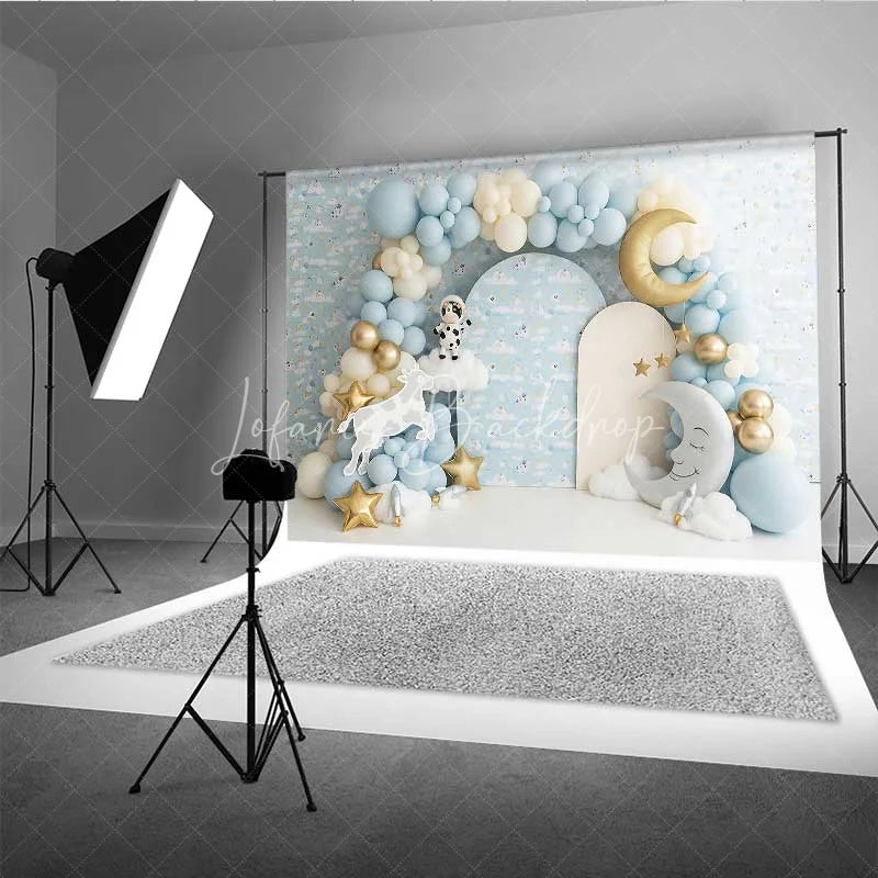 Lofaris Cow Jumped Over The Moon Photography Backdrop Space Rocket Party Banner