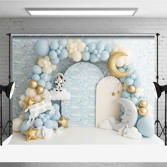 Lofaris Cow Jumped Over The Moon Photography Backdrop Space Rocket Party Banner