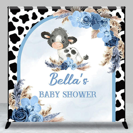 Lofaris Cow Print Boho Floral Custom Name Baby Shower Backdrop