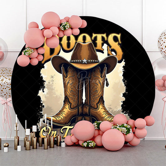 Lofaris Cowboy Boots On The Ground Round Birthday Backdrop