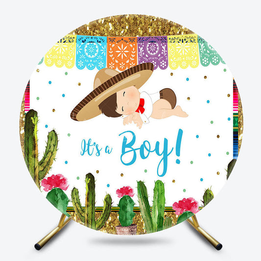 Lofaris Cowboy Cactus Its A Boy Round Gender Reveal Backdrop