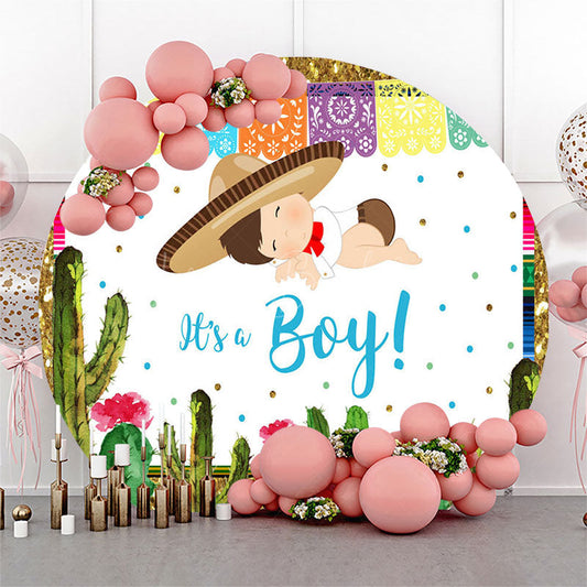 Lofaris Cowboy Cactus Its A Boy Round Gender Reveal Backdrop