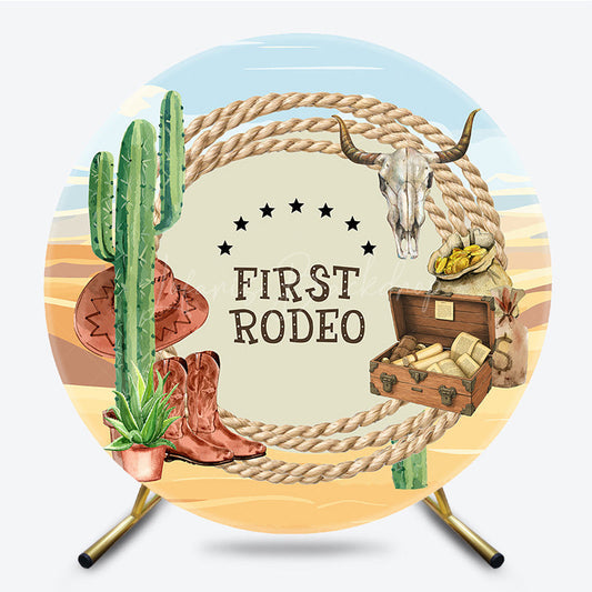 Lofaris Cowboy Desert First Rodeo Round Birthday Backdrop