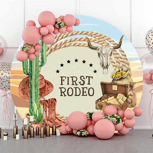Lofaris Cowboy Desert First Rodeo Round Birthday Backdrop
