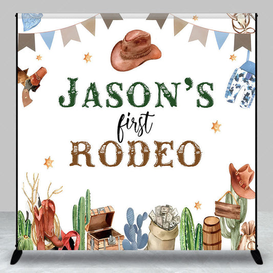 Lofaris Cowboy First Rodeo Custom Name Birthday Backdrop