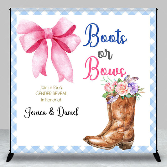 Lofaris Cowgirl Boots Bows Custom Name Gender Reveal Backdrop
