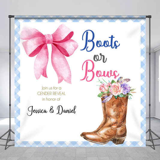 Lofaris Cowgirl Boots Bows Custom Name Gender Reveal Backdrop
