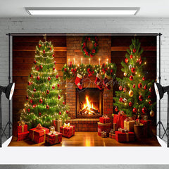 Lofaris Cozy Brick Fireplace Candlelit Christmas Backdrop
