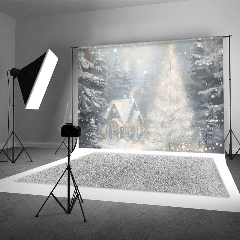 Lofaris Cozy Christmas Cottage Photography Backdrop Painterly Winter Snow Scene Holiday Mini Session Background