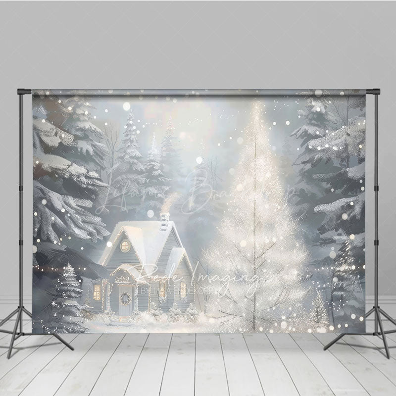 Lofaris Cozy Christmas Cottage Photography Backdrop Painterly Winter Snow Scene Holiday Mini Session Background