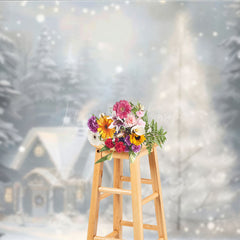 Lofaris Cozy Christmas Cottage Photography Backdrop Painterly Winter Snow Scene Holiday Mini Session Background