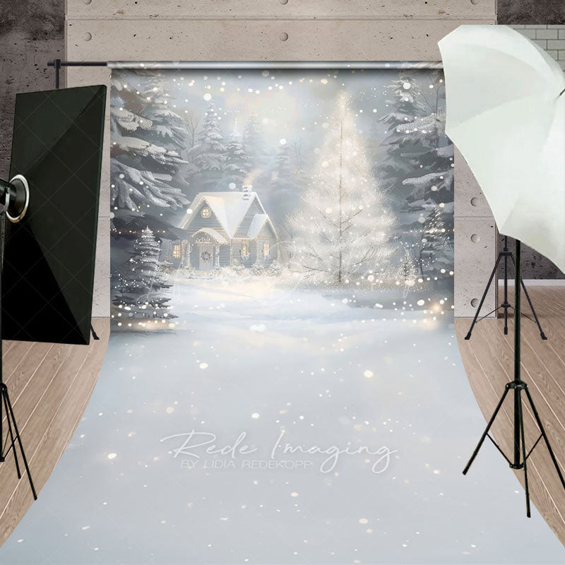 Lofaris Cozy Christmas Cottage Sweep Backdrop Painterly Winter Snow Scene Holiday Mini Session Photo Floor Drop