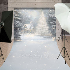 Lofaris Cozy Christmas Cottage Sweep Backdrop Painterly Winter Snow Scene Holiday Mini Session Photo Floor Drop