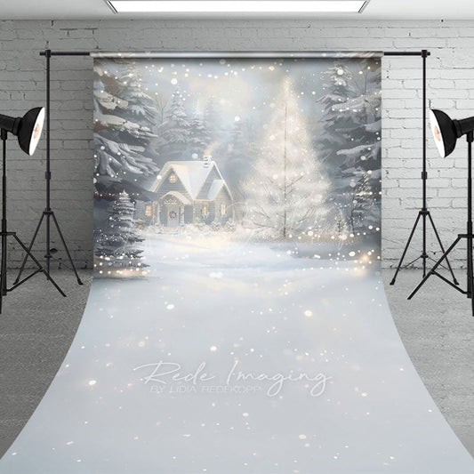 Lofaris Cozy Christmas Cottage Sweep Backdrop Painterly Winter Snow Scene Holiday Mini Session Photo Floor Drop