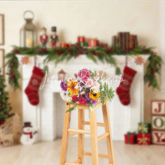 Lofaris Cozy Christmas Fireplace Holiday Backdrop Festive Stockings and Decorated Tree Winter Celebration Decor