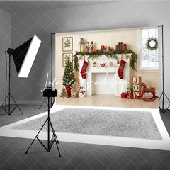 Lofaris Cozy Christmas Fireplace Holiday Backdrop Festive Stockings and Decorated Tree Winter Celebration Decor