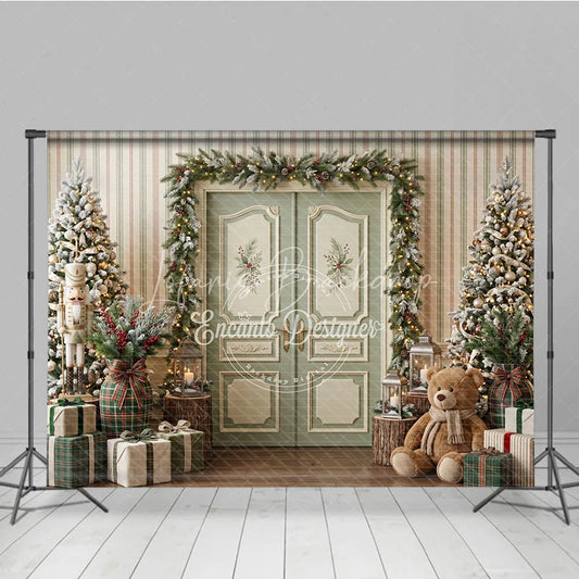 Lofaris Cozy Christmas Holiday Backdrop with Flocked Trees Nutcracker Teddy Bear Gifts Decor