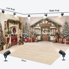 Lofaris Cozy Christmas Kitchen and Wooden House Room Set Backdrop Festive Holiday Photo Studio Decor