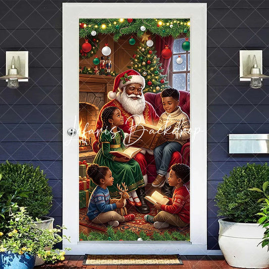 Lofaris Cozy Christmas Storytelling Santa Claus and Children Door Cover Festive Holiday Family Reading Decor