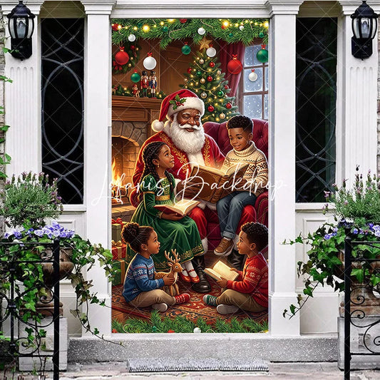 Lofaris Cozy Christmas Storytelling Santa Claus and Children Door Cover Festive Holiday Family Reading Decor