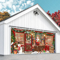 Lofaris Cozy Christmas Toy Shop with Santa Snowman and Gifts Garage Door Banner Festive Winter Holiday Decor