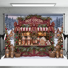 Lofaris Cozy Hot Cocoa Stand and Gingerbread House Holiday Backdrop Festive Winter Village Christmas Party Decor