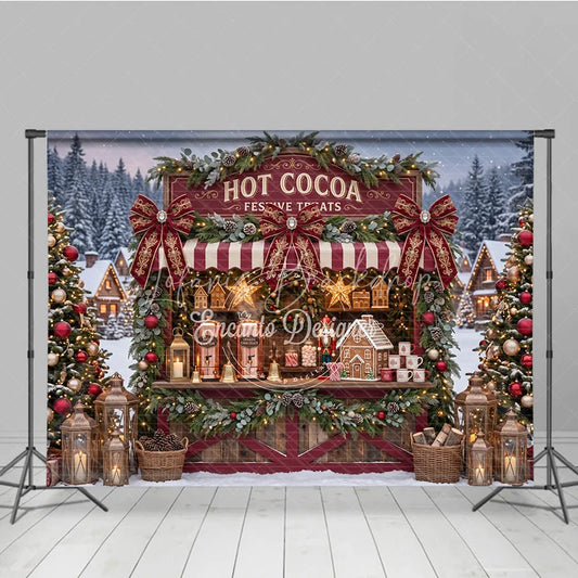 Lofaris Cozy Hot Cocoa Stand and Gingerbread House Holiday Backdrop Festive Winter Village Christmas Party Decor