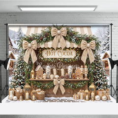 Lofaris Cozy Hot Cocoa Stand Christmas Holiday Backdrop with Snowy Trees Elegant Garlands and Gingerbread Decor