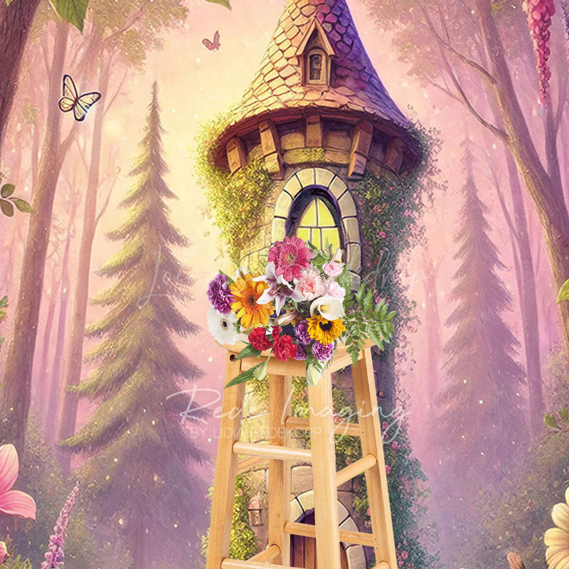 Lofaris Cozy Tower Pink Floral Trees Photography Backdrop