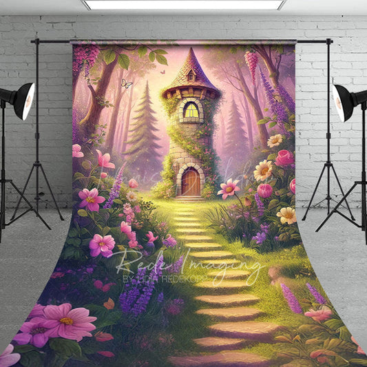 Lofaris Cozy Tower Pink Floral Trees Sweep Photo Backdrop