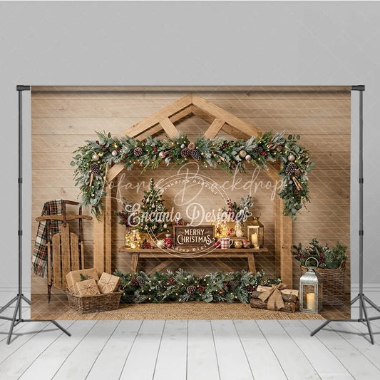 Lofaris Cozy Winter Wonderland Snow Covered Pine Trees Holiday Backdrop Festive Fairy Lights Photography Background