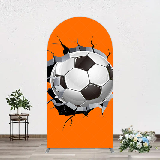 Lofaris Cracked Wall Orange Football Birthday Arch Backdrop