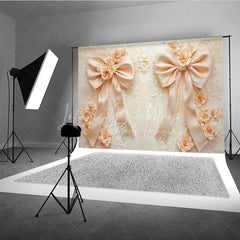 Lofaris Cream Beige Bow 3D Floral Photography Backdrop Luxury Wedding Relief Flower Background