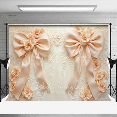 Lofaris Cream Beige Bow 3D Floral Photography Backdrop Luxury Wedding Relief Flower Background