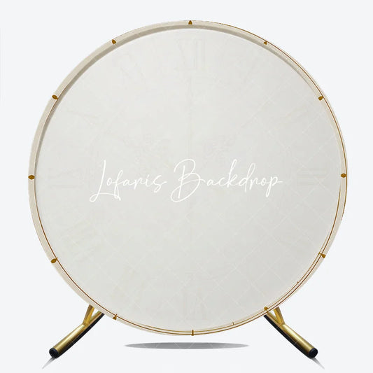 Lofaris Cream Vintage Clock Face Round Backdrop with Ornate Gold Roman Numerals Elegant Party Decor