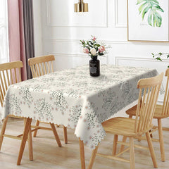 Lofaris Cream White Daisy Floral Rectangle Tablecloth Green Leaf Wildflower Pattern Cover Spring Dining Room Decor